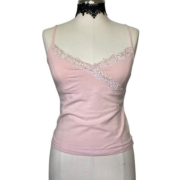 VTG Y2K GAP Coquette Baby Pink Sequin & Lace Cami - Picture 1 of 9